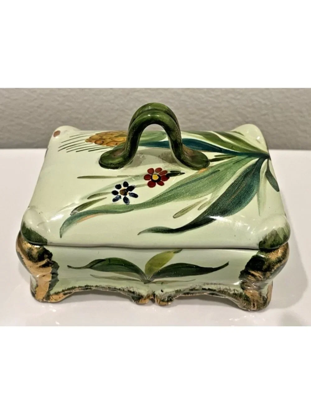 Vtg Italian Hand Painted Footed Porcelain Trinket Vanity Box Numbered Victorian